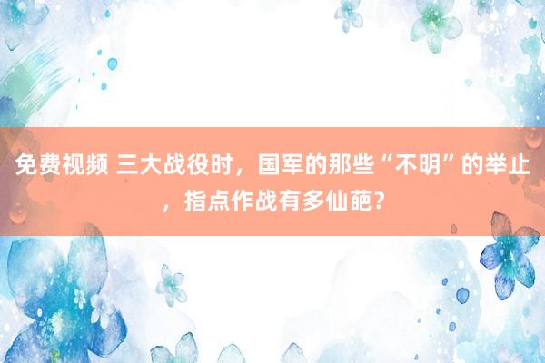 免费视频 三大战役时，国军的那些“不明”的举止，指点作战有多仙葩？