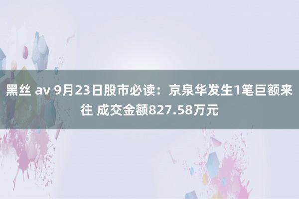 黑丝 av 9月23日股市必读：京泉华发生1笔巨额来往 成交金额827.58万元