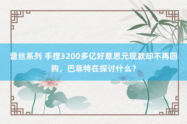 蕾丝系列 手捏3200多亿好意思元现款却不再回购，巴菲特在探讨什么？